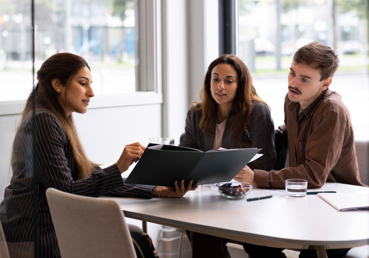 financial services professional meeting with customers
