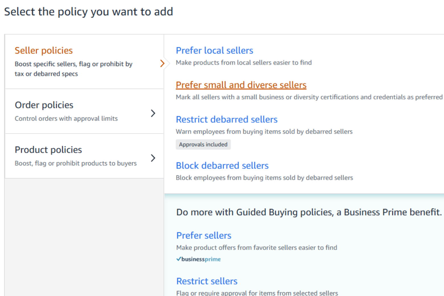 prefer small and diverse sellers
